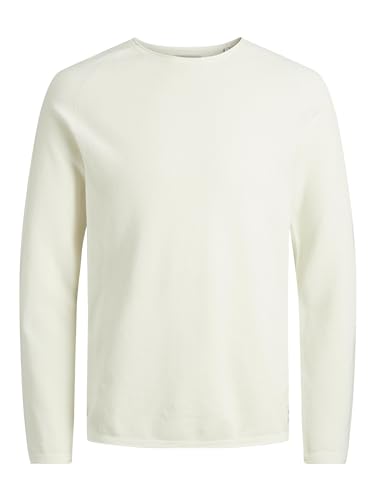 JACK & JONES Herren Strickpullover Rundhals Basic Langarm Sweater Baumwolle Shirt JJEHILL, Farben:Weiß, Größe Pullover:S von JACK & JONES