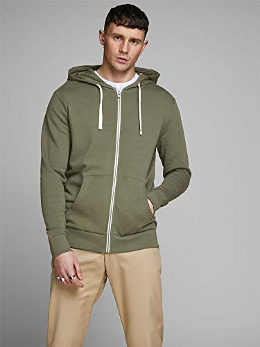 JACK & JONES Herren Sweatjacke JJEHOLMEN SWEAT ZIP HOOD NOOS 12136884, Einfarbig, Gr. X-Small, Grün (Olive Night Fit:Reg Fit) von JACK & JONES