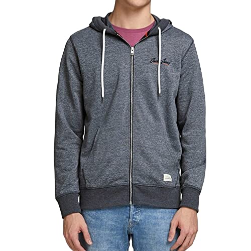 JACK & JONES Herren Sweatjacke Jortons Sweat Zip Hoody Kängurutasche Streetwear (as3, alpha, s, regular, regular, Black/Detail:melange), 12186716 von JACK & JONES