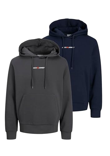JACK & JONES Herren Hoodie 2er Pack – Kapuzenpullover Langarm aus Baumwolle Polyester Mix, Weiches Sweatshirt mit Kapuze, Pflegeleichte Hoodies für Männer, Streetwear Pullover für Freizeit und Alltag von JACK & JONES
