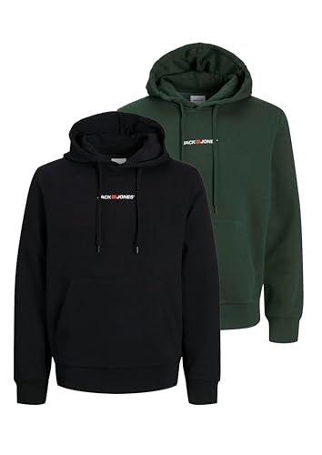JACK & JONES Herren Hoodie 2er Pack – Kapuzenpullover Langarm aus Baumwolle Polyester Mix, Weiches Sweatshirt mit Kapuze, Pflegeleichte Hoodies für Männer, Streetwear Pullover für Freizeit und Alltag von JACK & JONES