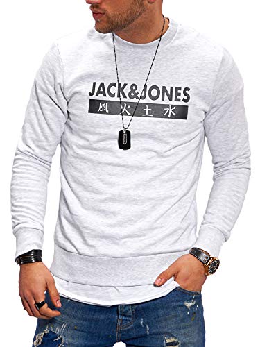 JACK & JONES Herren Sweatshirt Pullover Print Rundhals Streetwear 4 Elements (XXX-Large, White Melange) von JACK & JONES