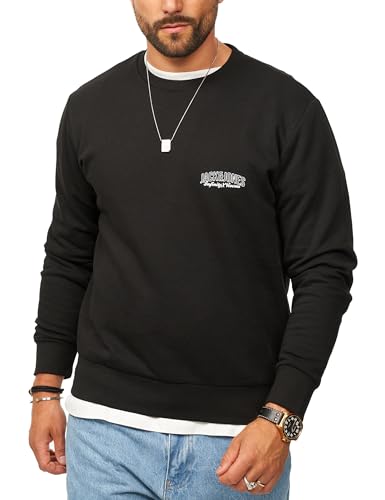 JACK & JONES Herren Sweatshirt mit Rundhals Crewneck Pullover Sweater für Männer im Regular-Fit JJ24741-BLA-XL von JACK & JONES