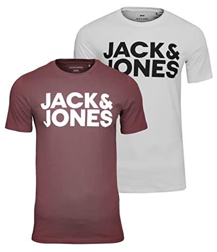 JACK & JONES Herren T-Shirt Farbmix SS Crew Neck, 2er (Rot (Essential Corp White/Red),S) von JACK & JONES