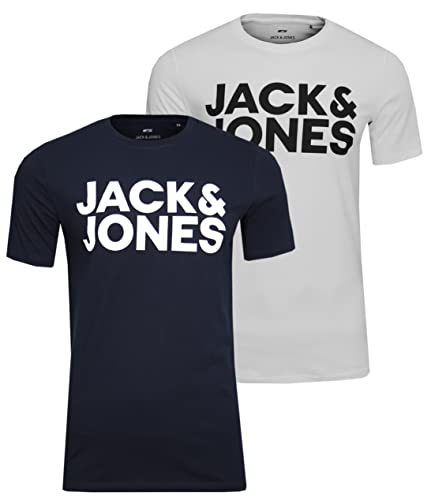 JACK & JONES Herren T-Shirt Farbmix SS Crew Neck, 2er (Weiß (Essential Corp White/Navy),M) von JACK & JONES