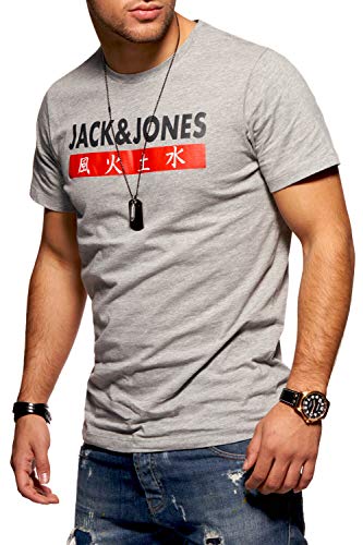 JACK & JONES Herren T-Shirt Kurzarmshirt Top Print Shirt Casual Basic O-Neck (Small, Light Grey Melange) von JACK & JONES