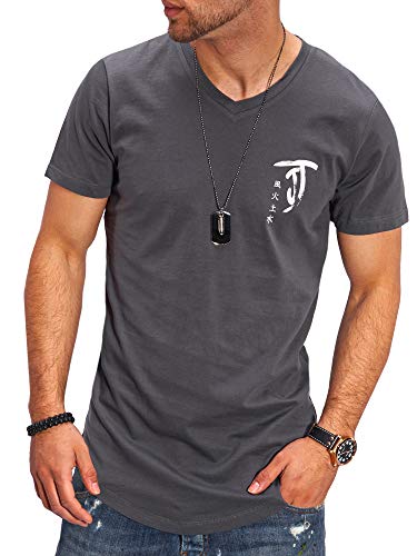 JACK & JONES Herren T-Shirt V-Neck Print Shirt (M, Asphalt) von JACK & JONES