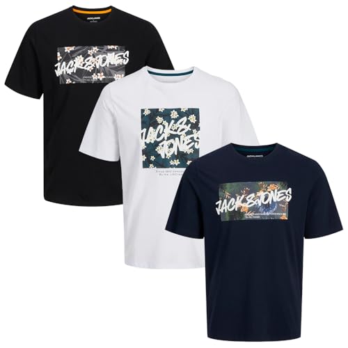 JACK & JONES Herren T-Shirts 3er Pack mit Print Mix aus Baumwolle Rundhals O-Neck Regular Fit (DE/NL/SE/PL, Alphanumerisch, XL, Regular, Regular, Mehrfarbig6) von JACK & JONES