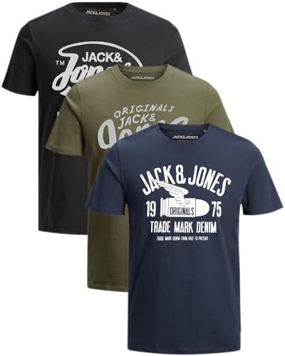 JACK & JONES Herren T-Shirts im 3er-Set Multipack S-7XL (Regular Fit Mix 5, S) von JACK & JONES