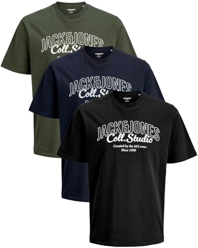 JACK & JONES Herren T-Shirts im 3er-Set Multipack S-7XL (Regular Fit Mix 1, S) von JACK & JONES