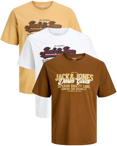 JACK & JONES Herren T-Shirts im 3er-Set Multipack S-7XL (Regular Fit Mix 11, 535 MonksR. / CloudD. / Curry L) von JACK & JONES