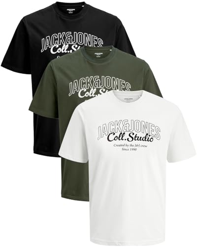JACK & JONES Herren T-Shirts im 3er-Set Multipack S-7XL (Regular Fit Mix 29, L) von JACK & JONES