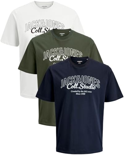 JACK & JONES Herren T-Shirts im 3er-Set Multipack S-7XL (Regular Fit Mix 3, M) von JACK & JONES