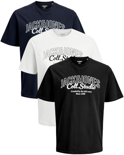 JACK & JONES Herren T-Shirts im 3er-Set Multipack S-7XL (Regular Fit Mix 30, M) von JACK & JONES