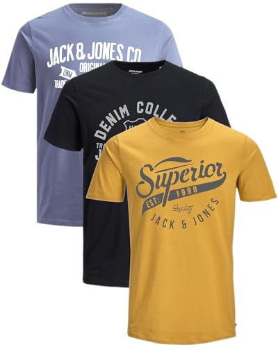 JACK & JONES Herren T-Shirts im 3er-Set Multipack S-7XL (Slim Fit Mix 10, L) von JACK & JONES