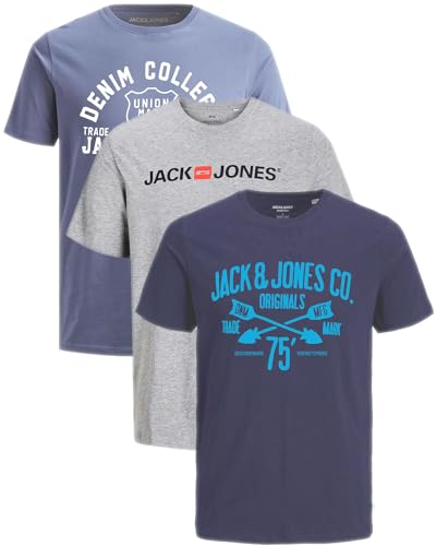 JACK & JONES Herren T-Shirts im 3er-Set Multipack S-7XL (Slim Fit Mix 16, XXL) von JACK & JONES