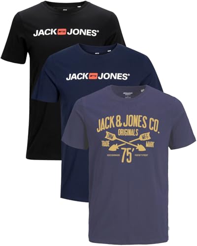 JACK & JONES Herren T-Shirts im 3er-Set Multipack S-7XL (Slim Fit Mix 20, L) von JACK & JONES