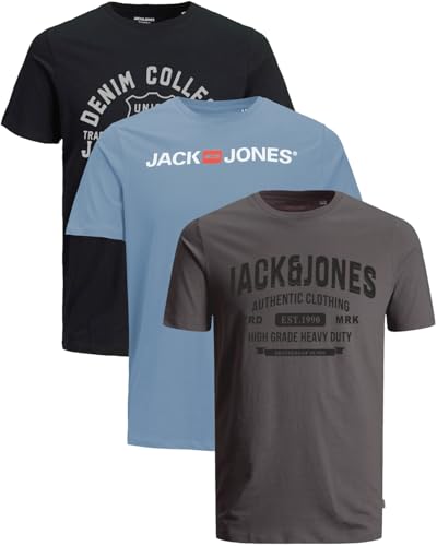 JACK & JONES Herren T-Shirts im 3er-Set Multipack S-7XL (Slim Fit Mix 27, M) von JACK & JONES