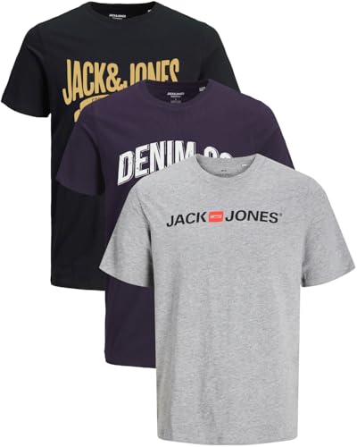 JACK & JONES Herren T-Shirts im 3er-Set Multipack S-7XL (Slim Fit Mix 28, XXL) von JACK & JONES