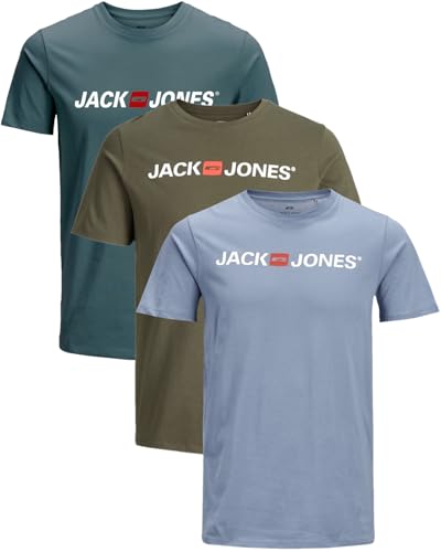 JACK & JONES Herren T-Shirts im 3er-Set Multipack S-7XL (Slim Fit Mix 37, XL) von JACK & JONES
