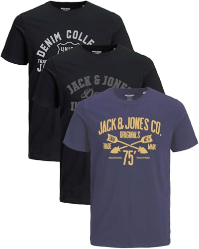 JACK & JONES Herren T-Shirts im 3er-Set Multipack S-7XL (Slim Fit Mix 40, L) von JACK & JONES