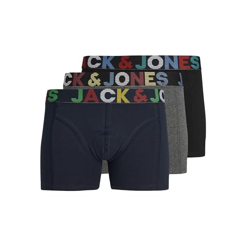 JACK & JONES Herren Unterhosen Shorts Boxershorts Trunks 3er Pack, Farbe:Mehrfarbig, Wäschegröße:L, Artikel:- Dark Grey Melange/Navy Blaze von JACK & JONES