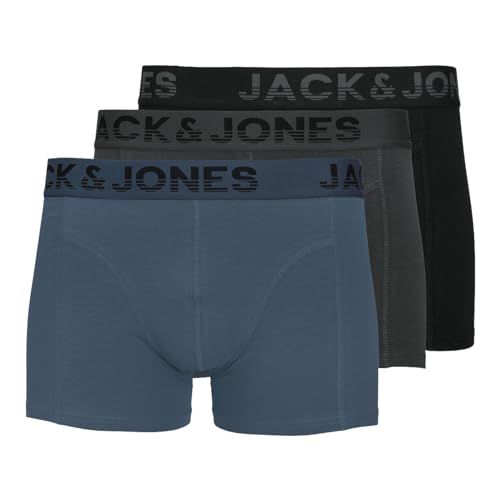 JACK & JONES Herren Unterhosen Shorts Boxershorts Trunks 3er Pack, Farbe:Mehrfarbig, Wäschegröße:M, Artikel:- Black/Asphalt von JACK & JONES