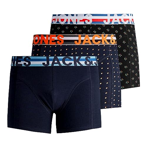 JACK & JONES Herren Unterhosen Shorts Boxershorts Trunks 3er Pack, Farbe:Mehrfarbig, Wäschegröße:M, Artikel:- Black/Navy blaze2 von JACK & JONES