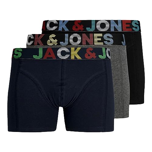JACK & JONES Herren Unterhosen Shorts Boxershorts Trunks 3er Pack, Farbe:Mehrfarbig, Wäschegröße:M, Artikel:- Dark Grey Melange/Navy Blaze von JACK & JONES