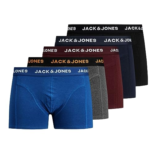 JACK & JONES Herren Unterhosen Shorts Boxershorts Trunks 5er Pack, Farbe:Mehrfarbig, Wäschegröße:L, Artikel:- Black/Navy Blazer/Port Royale/DGM/surf The Web von JACK & JONES