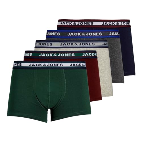 JACK & JONES Herren Unterhosen Shorts Boxershorts Trunks 5er Pack, Farbe:Mehrfarbig, Wäschegröße:L, Artikel:-DGM/sea Moss/Port Royale/Navy Blazer/LGM von JACK & JONES