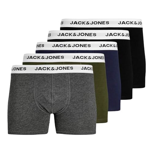 JACK & JONES Herren Unterhosen Shorts Boxershorts Trunks 5er Pack, Farbe:Mehrfarbig, Wäschegröße:S, Artikel:-Forest Night/navyblazer/DGM/Black/Black von JACK & JONES