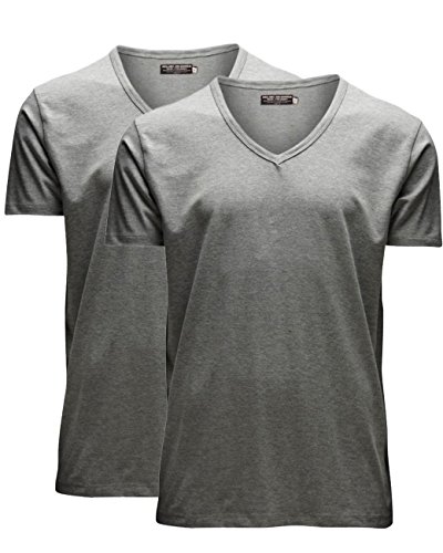 JACK & JONES Herren V-Neck T-Shirt Basic 2er Pack, Größe:M, Farbe:Light Grey Melange von JACK & JONES