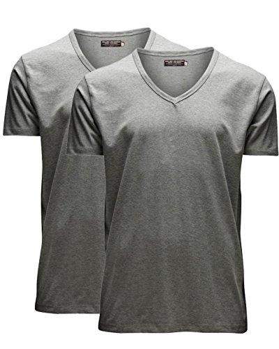 JACK & JONES Herren V-Neck T-Shirt Basic 2er Pack, Größe:XL, Farbe:Light Grey Melange von JACK & JONES