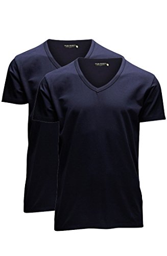 JACK & JONES Herren V-Neck T-Shirt Basic 2er Pack, Größe:XL, Farbe:Navy Blue von JACK & JONES