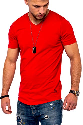 JACK & JONES Herren V-Neck T-Shirt Infinity Oversize Longshirt Basic Casual Modern (M, Tango Red) von JACK & JONES