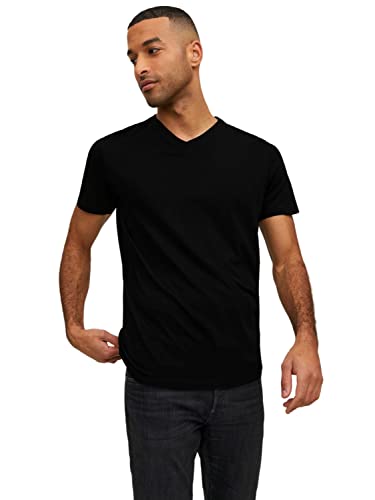 JACK & JONES Herren V-Neck T-Shirt JJEORGANIC Basic - Regular Fit S M L XL XXL, Größe:L, Farbe:Black 12156102 von JACK & JONES