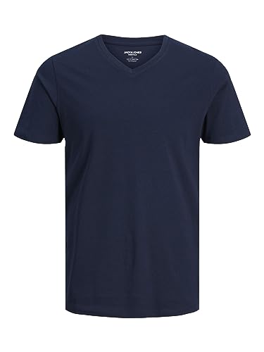 JACK & JONES Herren V-Neck T-Shirt JJEORGANIC Basic - Regular Fit S M L XL XXL, Größe:L, Farbe:Navy Blazer 12156102 von JACK & JONES