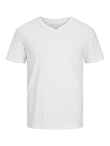 JACK & JONES Herren V-Neck T-Shirt JJEORGANIC Basic - Regular Fit S M L XL XXL, Größe:L, Farbe:White 12156102 von JACK & JONES