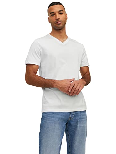 JACK & JONES Herren V-Neck T-Shirt JJEORGANIC Basic - Regular Fit S M L XL XXL, Größe:S, Farbe:White 12156102 von JACK & JONES