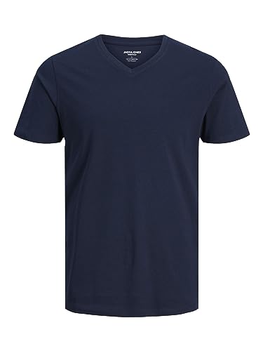 JACK & JONES Herren V-Neck T-Shirt JJEORGANIC Basic - Regular Fit S M L XL XXL, Größe:XL, Farbe:Navy Blazer 12156102 von JACK & JONES