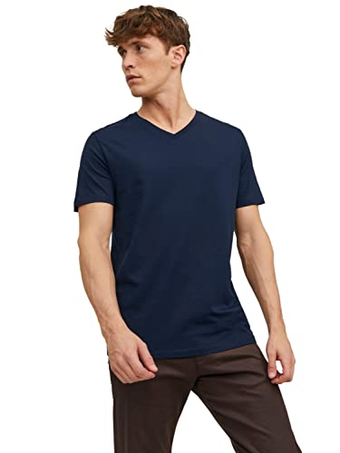 JACK & JONES Herren V-Neck T-Shirt JJEORGANIC Basic - Regular Fit S M L XL XXL, Größe:XXL, Farbe:Navy Blazer 12156102 von JACK & JONES
