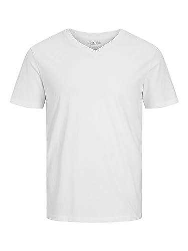 JACK & JONES Herren V-Neck T-Shirt JJEORGANIC Basic - Regular Fit S M L XL XXL, Größe:XXL, Farbe:White 12156102 von JACK & JONES