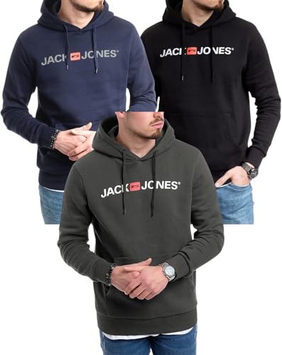 JACK & JONES Hoodie 3er-Set Herren - Pullover mit Kapuze Sweatshirt für Männer - 3er Hood Mix 3 - XXL (054 BlackW / 054 RavenW / 054 NavyG - XXL) von JACK & JONES