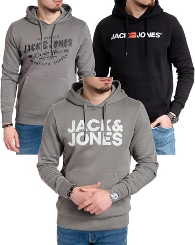 JACK & JONES Hoodie 3er-Set Herren - Pullover mit Kapuze Sweatshirt für Männer - 3er Hood Mix 5 - L (054 BlackW/Corvin SED.2/840 SED.W - L) von JACK & JONES