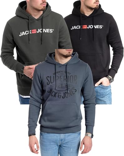 JACK & JONES Hoodie 3er-Set Herren - Pullover mit Kapuze Sweatshirt für Männer - 3er Hood Mix 6 - XL (054 BlackW / 054 RavenW/Corvin DarkSl. - XL) von JACK & JONES