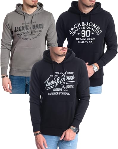 JACK & JONES Hoodie 3er-Set Herren - Pullover mit Kapuze Sweatshirt für Männer - 3er Hood Mix 7 - XXL (Mika Black02 / Corv. SED.2 / Mika Black6 - XXL) von JACK & JONES