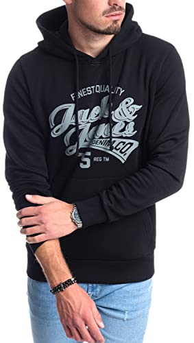 JACK & JONES Herren Hoodie Pullover mit Kapuze Sweatshirt Kapuzenpullover für Männer aus Baumwolle mit Logo/Auswahl an Designs und Farben (Black Mika/649 L) von JACK & JONES