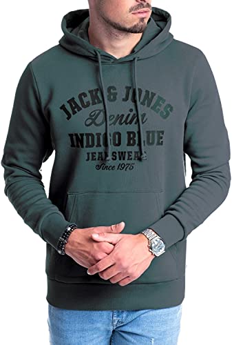 JACK & JONES Herren Hoodie Pullover mit Kapuze Sweatshirt Kapuzenpullover für Männer aus Baumwolle mit Logo/Auswahl an Designs und Farben (Dark Slate Mika/649 L) von JACK & JONES