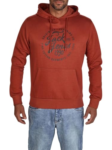 JACK & JONES Hoodie Herren Regular Fit JJEADRIAN Kapuzenpullover Pullover Sweater Print Braun 3XL, Größe:3XL, Farbe:Brandy Brown von JACK & JONES
